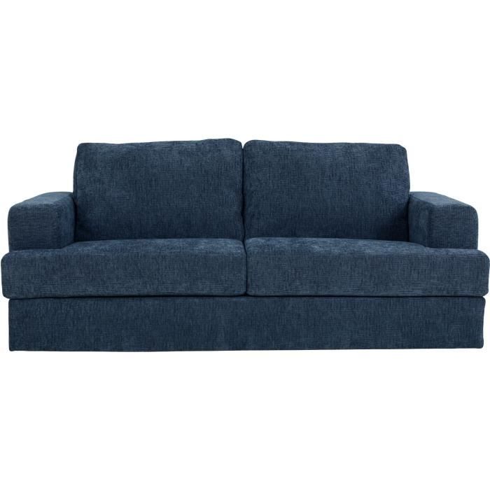 Canapé convertible express - 3 places - IGOR - Tissu gauffré - Saphir - Matelas 15 cm - 211 x 107 x 90 cm - DUNLOPILLO