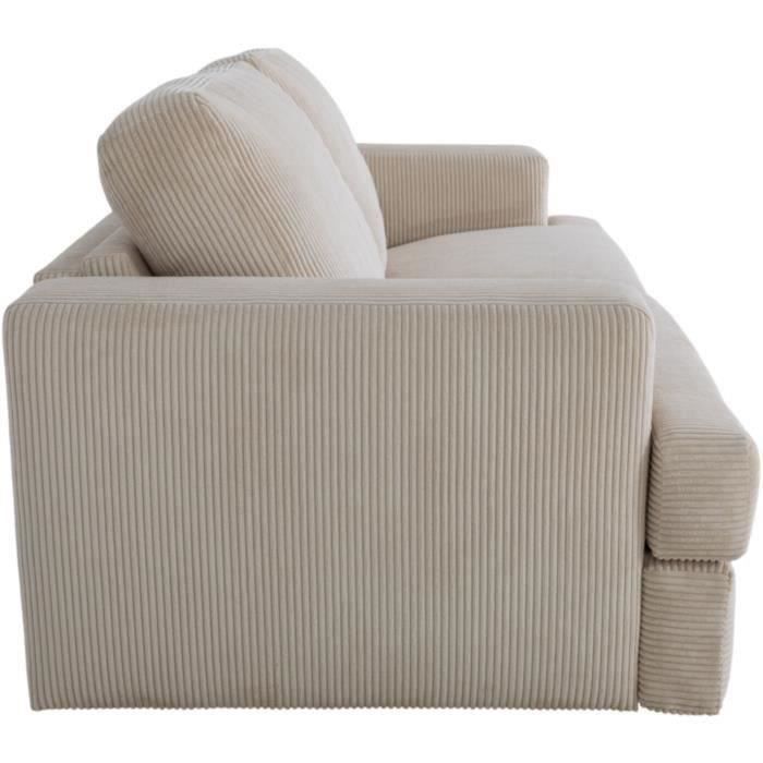 Canapé convertible express - 3 places - IGOR - Tissu velours côtelé - Perle - Matelas 15 cm - 231 x 107 x 90 cm