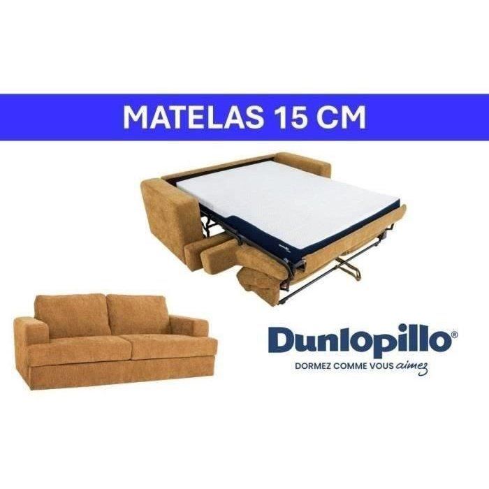 Canapé convertible express - 3 places - IGOR - Tissu gauffré - Ocre - Matelas 15 cm - 231 x 107 x 90 cm