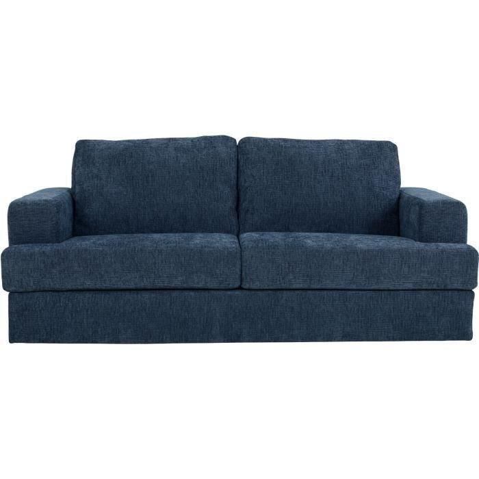 Canapé convertible express - 3 places - IGOR - Tissu gauffré - Saphir - Matelas 15 cm - 231 x 107 x 90 cm