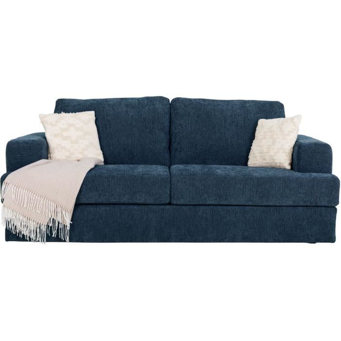 Canapé convertible express - 3 places - IGOR - Tissu gauffré - Saphir - Matelas 15 cm - 231 x 107 x 90 cm