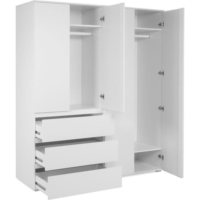 Armoire - Image 60C - DÈcor blanc - 4 portes, 2 tiroirs - 160 x 55 x 191 cm