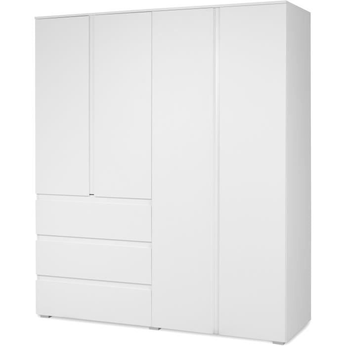 Armoire - Image 60C - DÈcor blanc - 4 portes, 2 tiroirs - 160 x 55 x 191 cm