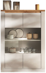 Vitrine - IMOLA - Blanc laqué / Plateau chene cadiz - 2 Portes - Fabrication Italienne - 114 x 43 x 160 cm
