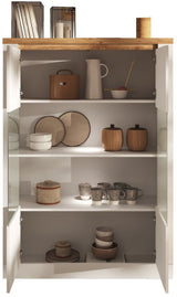Vitrine - IMOLA - Blanc laqué / Plateau chene cadiz - 2 Portes - Fabrication Italienne - 114 x 43 x 160 cm