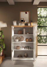 Vitrine - IMOLA - Blanc laqué / Plateau chene cadiz - 2 Portes - Fabrication Italienne - 114 x 43 x 160 cm