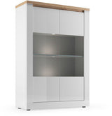 Vitrine - IMOLA - Blanc laqué / Plateau chene cadiz - 2 Portes - Fabrication Italienne - 114 x 43 x 160 cm