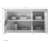 Buffet - IMOLA - Blanc laqué brillant / Chene Clair - 3 portes - 160 x 43 x 88 cm - Eclairage LED