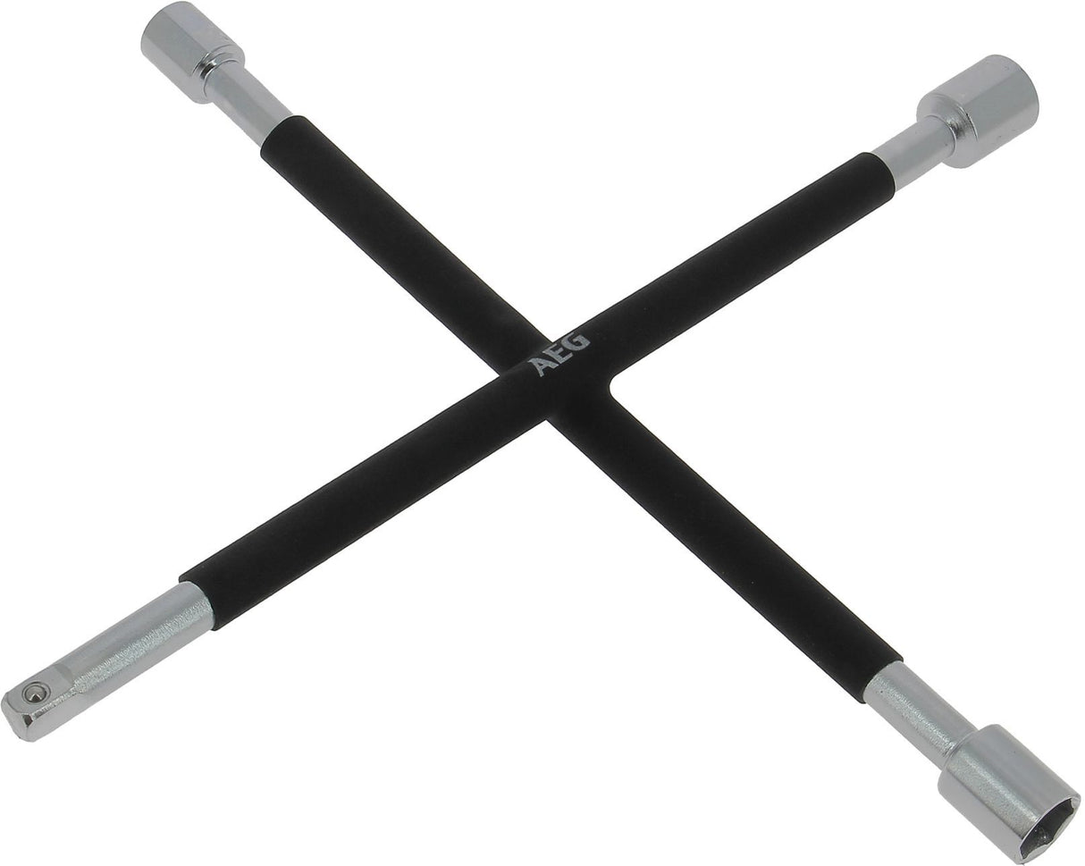 Clé en croix démonte-roue 3 douilles : 17/19/21mm et carré 1/2 - AEG - mousse antiglisse - Acier inoxydable HQ
