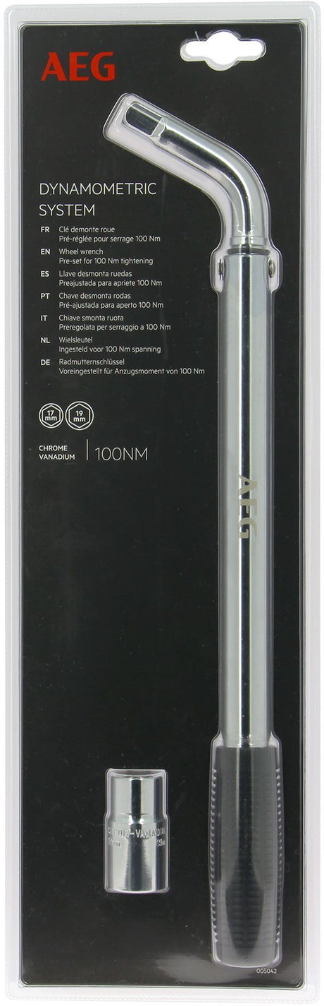 Clé démonte-roue dynamométrique préréglée a 100N/m - AEG - Douille réversible de 17 et 19mm -  Acier au chrome-vanadium