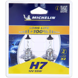 2 Ampoules Voiture H7 LIFE+100% 55W - MICHELIN - Feu de croisement, route, antibrouillard.