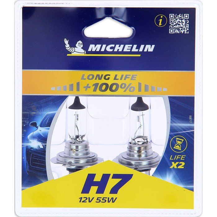 2 Ampoules Voiture H7 LIFE+100% 55W - MICHELIN - Feu de croisement, route, antibrouillard.