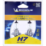 2 Ampoules Voiture H7 LIFE+100% 55W - MICHELIN - Feu de croisement, route, antibrouillard.
