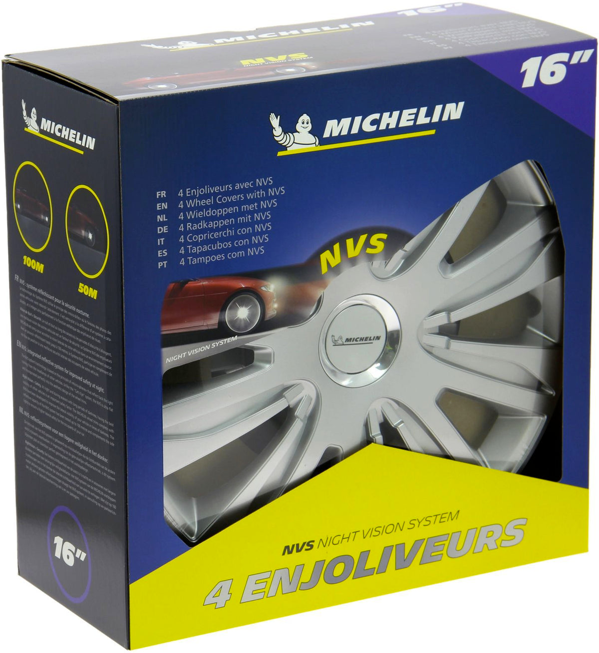Lot de 4 enjoliveurs gris métallisés - MICHELIN - 16 pouces - Fixation simple par clips - NVS 42 pastille réflechissante
