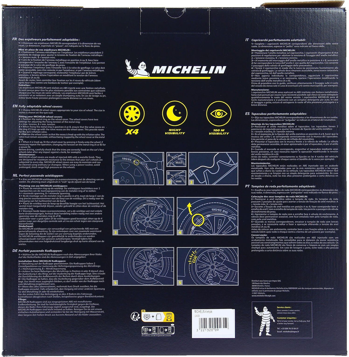 Lot de 4 enjoliveurs gris métallisés - MICHELIN - 16 pouces - Fixation simple par clips - NVS 42 pastille réflechissante