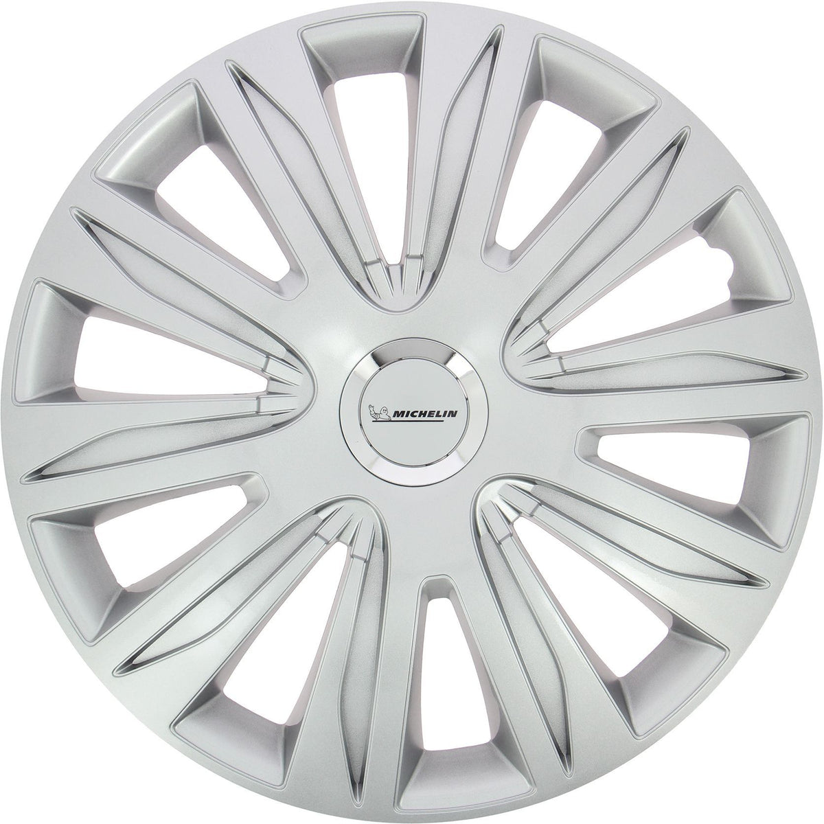 Lot de 4 enjoliveurs gris métallisés - MICHELIN - 16 pouces - Fixation simple par clips - NVS 42 pastille réflechissante