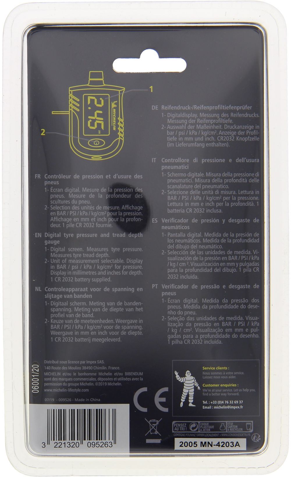 Contrôleur de pression et d'usure des pneus - MICHELIN - de 0.35 bars a 7 bars, précision 0.05 bars