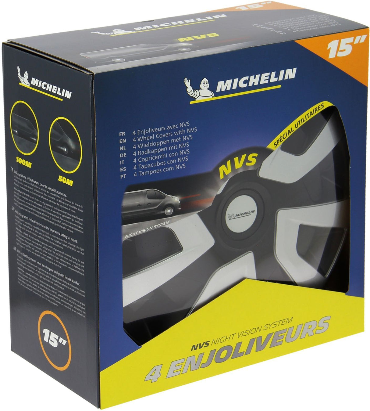4 enjoliveurs 15 - MICHELIN - spécial utilitaires et camping-car -NVS : pastille réfléchissante pour visibilité de nuit