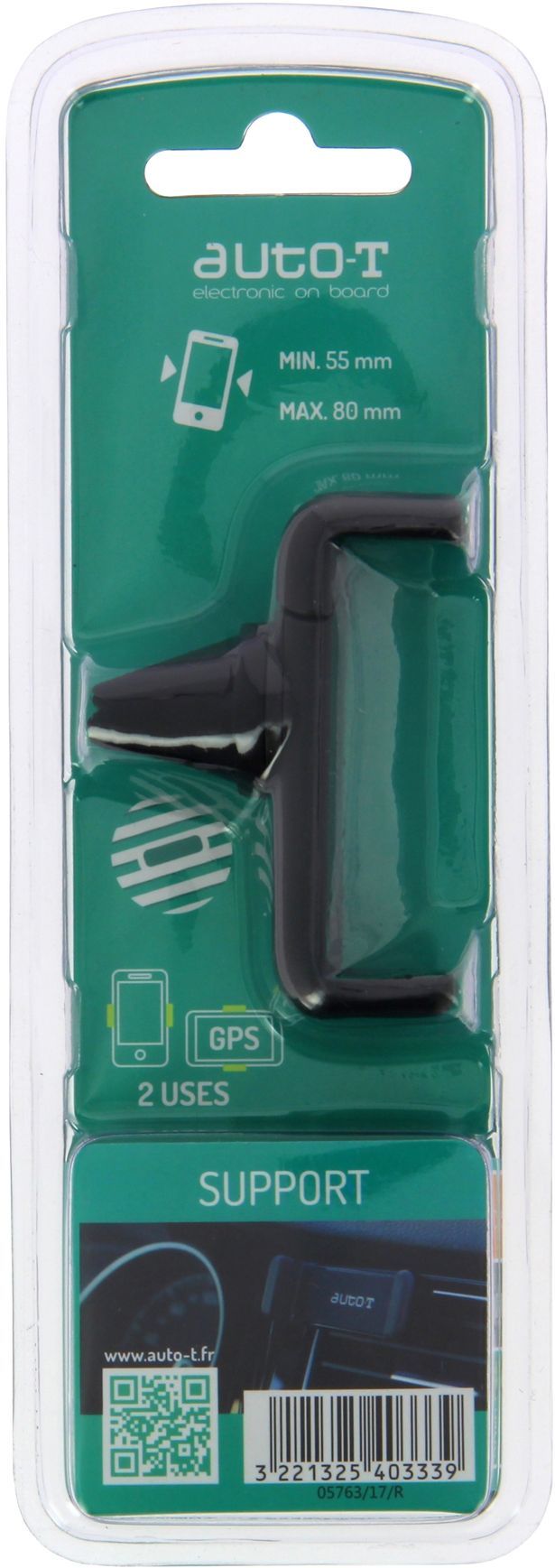 Support smartphones sur aérateurs de voiture - AUTO T - vertical ou horizontal - smartphones de 55 mm a 80mm