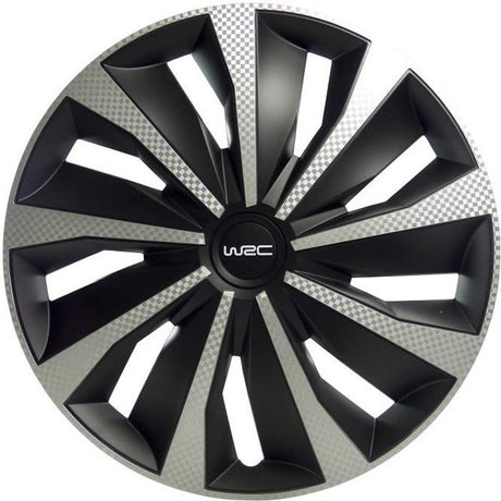 Lot de 4 Enjoliveurs 16 pouces - WRC - Bicolor noir & Carbon Style - facile a installer