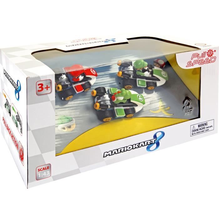 Voiture minitature Mario Kart a rétrofriction, Pack de 3, Echelle 1:43, CARRERA Pull & Speed, Des 4 ans