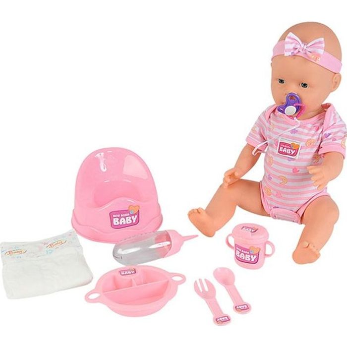 NEW BORN BABY Pink Doll 43cm - Drinks and Pees - Accessories Included