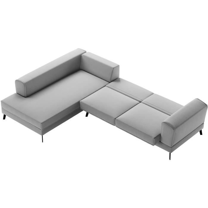 Canapé d'angle gauche convertible IMPERIAL 5 places - Tissu gris clair - 2 coffres de rangement - L304 x P212 x H86 cm