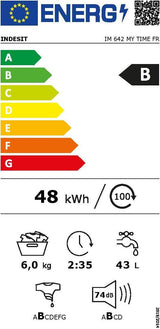 Lave-linge hublot INDESIT IM642MYTIMEFR - 6 kg - Induction - L60 cm - 1200 trs/min - Blanc