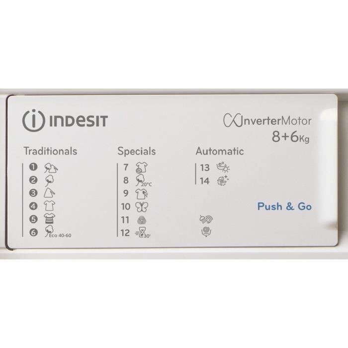 Lave-linge séchant encastrable INDESIT - BIWDIL861485EU - 8 / 6 kg - Induction - L60cm - 1400 trs/min - Blanc