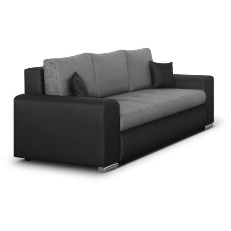 Canapé convertible avec coffre de rangement 3 places - INDIAN - Tissu bicolore gris / anthracite et pieds chrome - L250xH88xP98cm