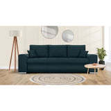 Canapé convertible avec coffre de rangement 3 places - INDIAN - Tissu bleu canard et pieds chrome - L250xH88xP98cm