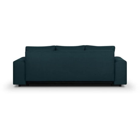 Canapé convertible avec coffre de rangement 3 places - INDIAN - Tissu bleu canard et pieds chrome - L250xH88xP98cm