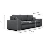 Canapé convertible avec coffre de rangement 3 places - INDIAN - Tissu gris foncé et pieds chrome - L250xH88xP98cm