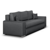 Canapé convertible avec coffre de rangement 3 places - INDIAN - Tissu gris foncé et pieds chrome - L250xH88xP98cm