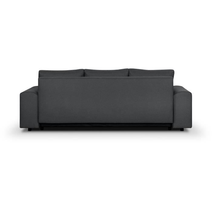 Canapé convertible avec coffre de rangement 3 places - INDIAN - Tissu gris foncé et pieds chrome - L250xH88xP98cm