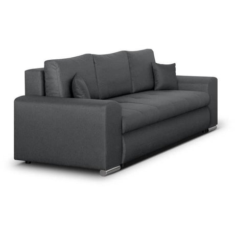 Canapé convertible avec coffre de rangement 3 places - INDIAN - Tissu gris foncé et pieds chrome - L250xH88xP98cm