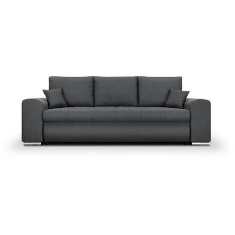 Canapé convertible avec coffre de rangement 3 places - INDIAN - Tissu gris foncé et pieds chrome - L250xH88xP98cm