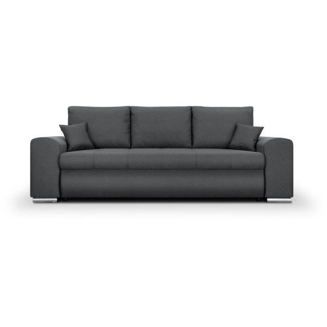 Canapé convertible avec coffre de rangement 3 places - INDIAN - Tissu gris foncé et pieds chrome - L250xH88xP98cm