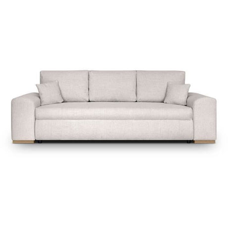 Canapé convertible avec coffre de rangement 3 places - INDIAN - Tissu beige et pieds bois - L250xH88xP98cm