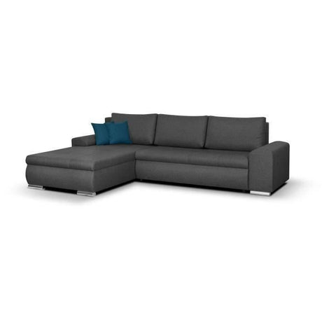 Canapé d'angle convertible réversible 5 places Indian - Tissu gris foncé - L 289 x P 94/188 x H 88 cm