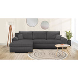 Canapé d'angle convertible - 5 places - INDIAN - Tissu velours côtelé Gris foncé - Coffre de rangement - 289 x 94/188 x 88 cm
