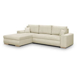 Canapé d'angle convertible - 5 places - INDIAN - Tissu velours côtelé Beige - Coffre de rangement - 289 x 94/188 x 88 cm