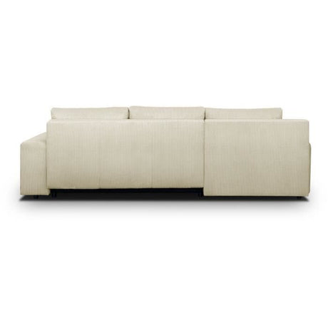 Canapé d'angle convertible - 5 places - INDIAN - Tissu velours côtelé Beige - Coffre de rangement - 289 x 94/188 x 88 cm
