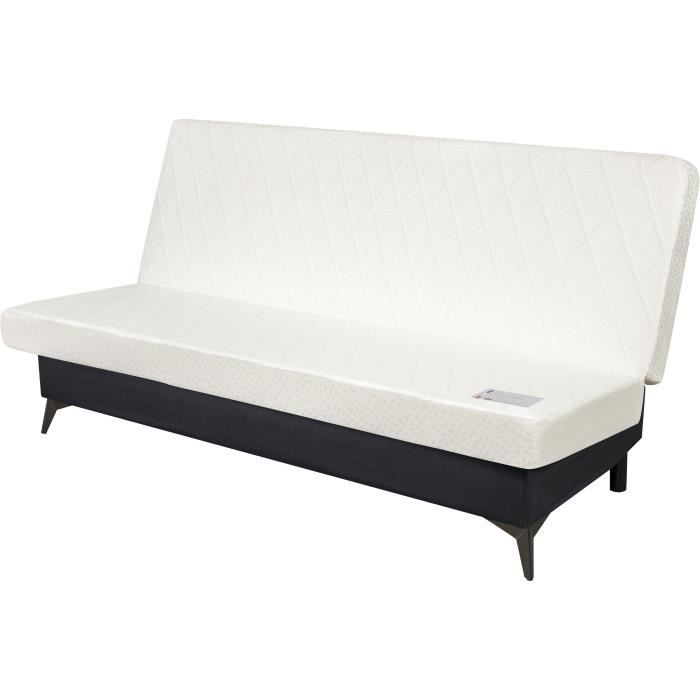 INDY Clic-clac - 2/3 places - Matelas SIMMONS Ep.13 cm - Mousse HR 35 kg/m3 - Tissu Noir - Fabriqué en France