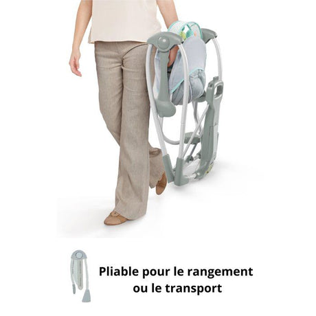 INGENUITY balancelle électrique pliable Swing and Go Hugs & Hoots- cadeau bébé, 5 vitesses de balancement, mélodies
