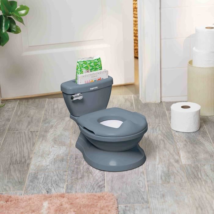 INGENUITY Mini Toilette enfant avec Réducteur de Toilette inclus, Chasse d'eau musicale et rangement lingette intégré Bleu