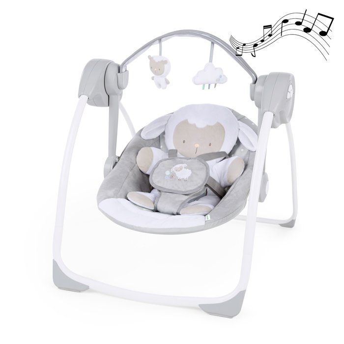 INGENUITY Transat pour bébé Balancelle électrique pliable - Petit Mouton - Arche et jouets amovible, cadeau bébé