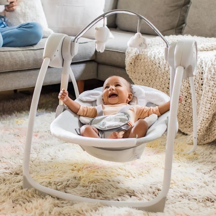 INGENUITY Transat pour bébé Balancelle électrique pliable - Petit Mouton - Arche et jouets amovible, Cadeau Noel bébé