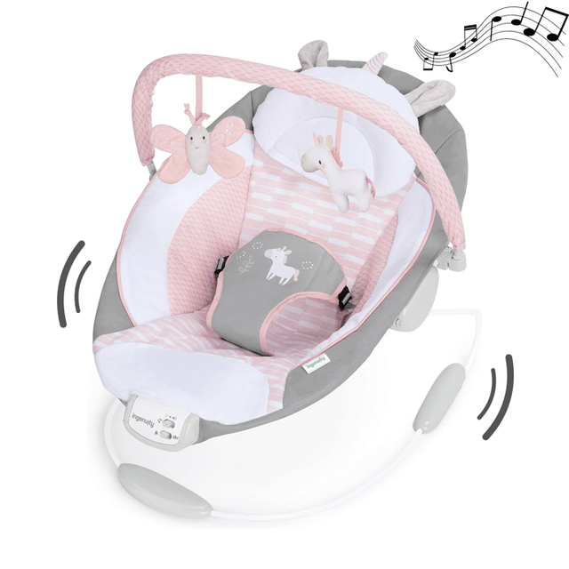 INGENUITY Transat pour bébé - Flora - Arche avec jouets d'éveil amovible, 8 Mélodies, Vibrations apaisantes, cadeau bébé
