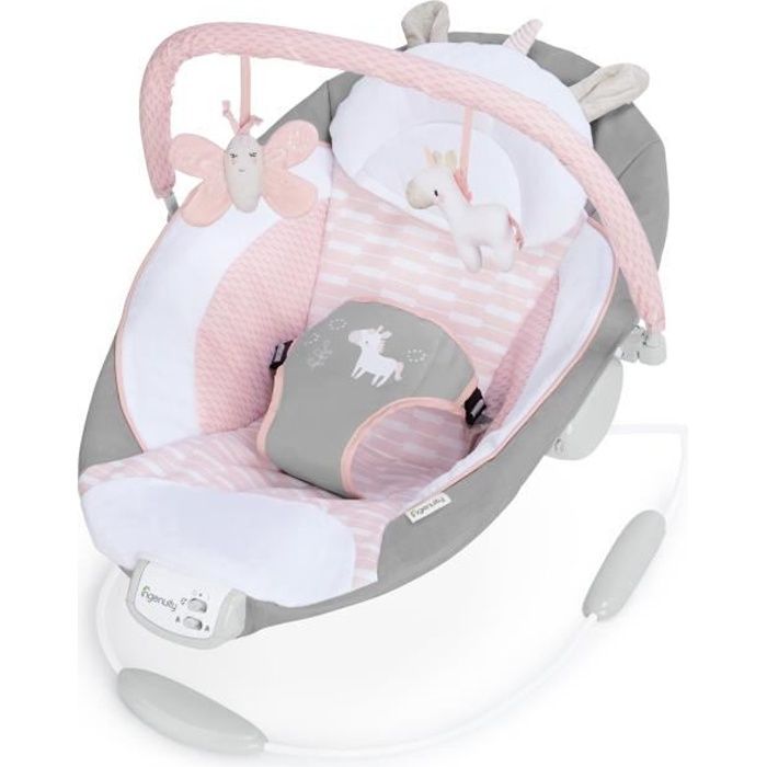 INGENUITY Transat pour bébé - Flora - Arche avec jouets d'éveil amovible, 8 Mélodies, Vibrations apaisantes, Cadeau Noel bébé